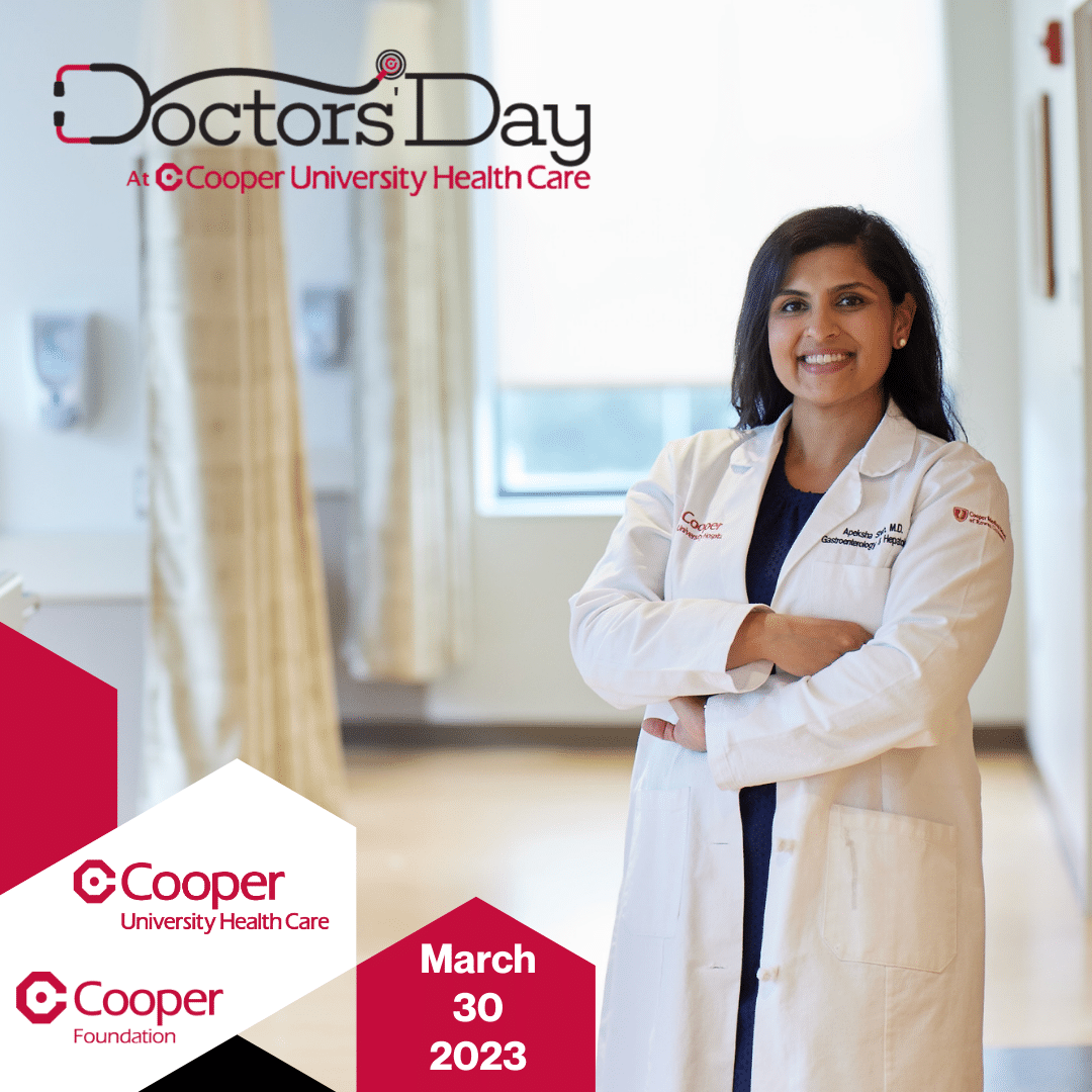 Dr. Apeksha Shah is one of nearly 900 physicians we are celebrating for National Doctors' Day 2023 on March 30. The Cooper Foundation and Cooper University Healthcare are celebrating all month!